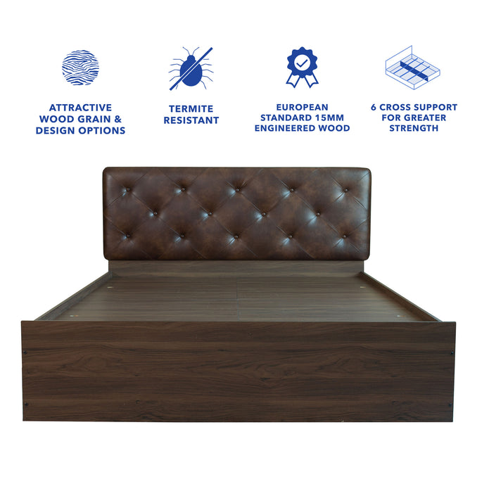 سرير تبغ مع قماش جلدي فاخر وصندوق تخزين - سرير كوين