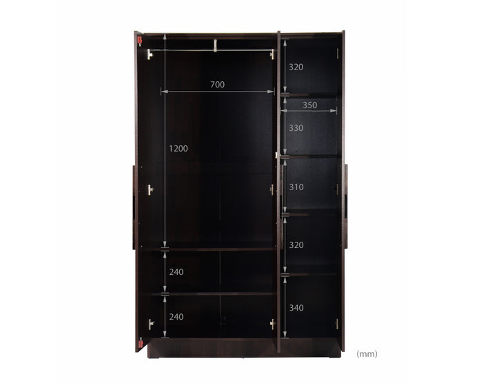 Prophasis 3-Door Engineered Wood Wardrobe – Modern Bedroom Almirah with Shelves & Hanging Space