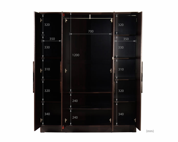 Poena 4-Door Engineered Wood Wardrobe – Spacious Almirah with Hanging Rod & Shelves