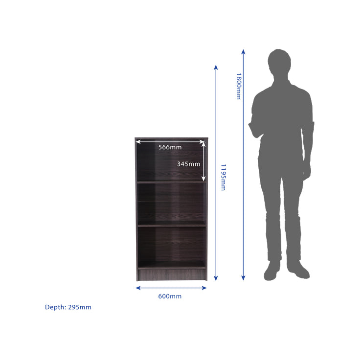 Hayao 3-Tier Wooden Bookshelf with Cabinet – Wenge Finish