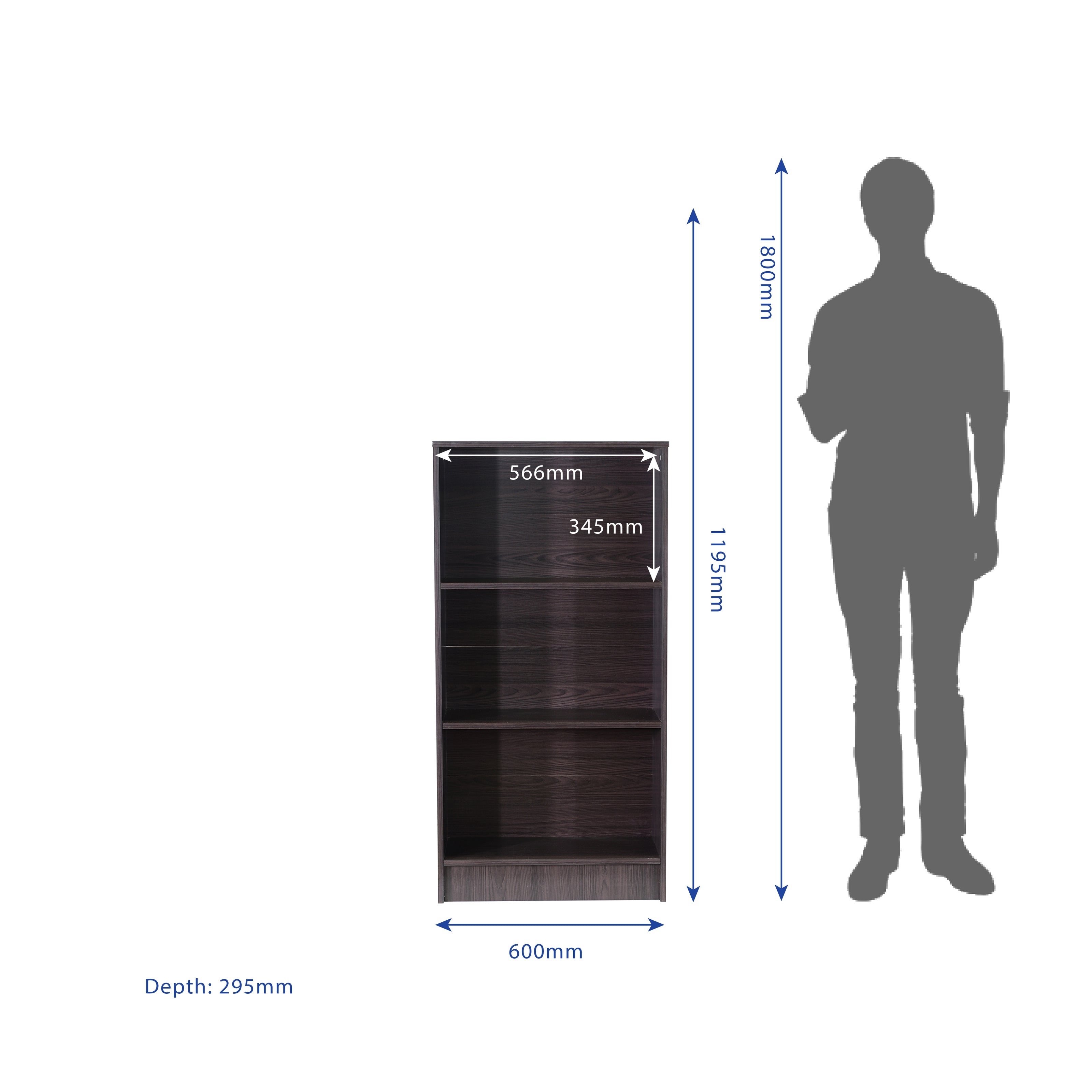 Hayao 3-Tier Wooden Bookshelf with Cabinet – Wenge Finish