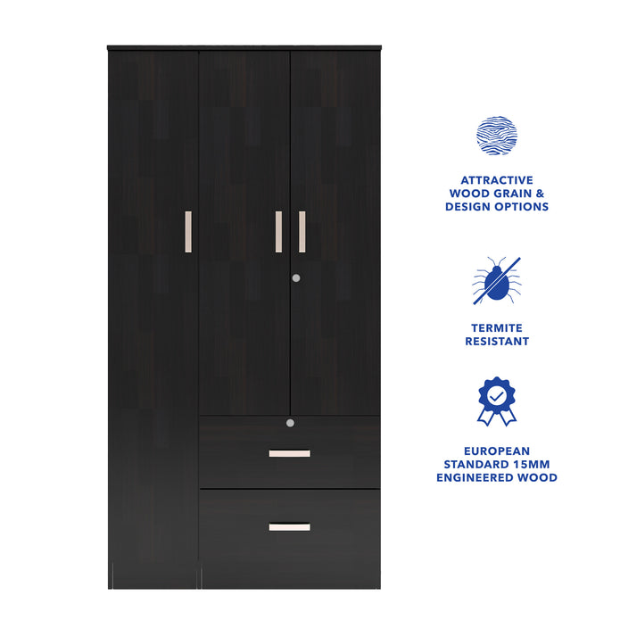 خزانة ملابس رين بثلاثة أبواب مصنوعة من الخشب الهندسي - غرفة نوم واسعة مع أرفف