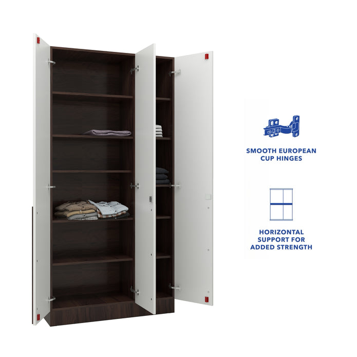 خزانة ملابس كينزو الخشبية الهندسية بثلاثة أبواب - غرفة نوم عصرية مع أرفف