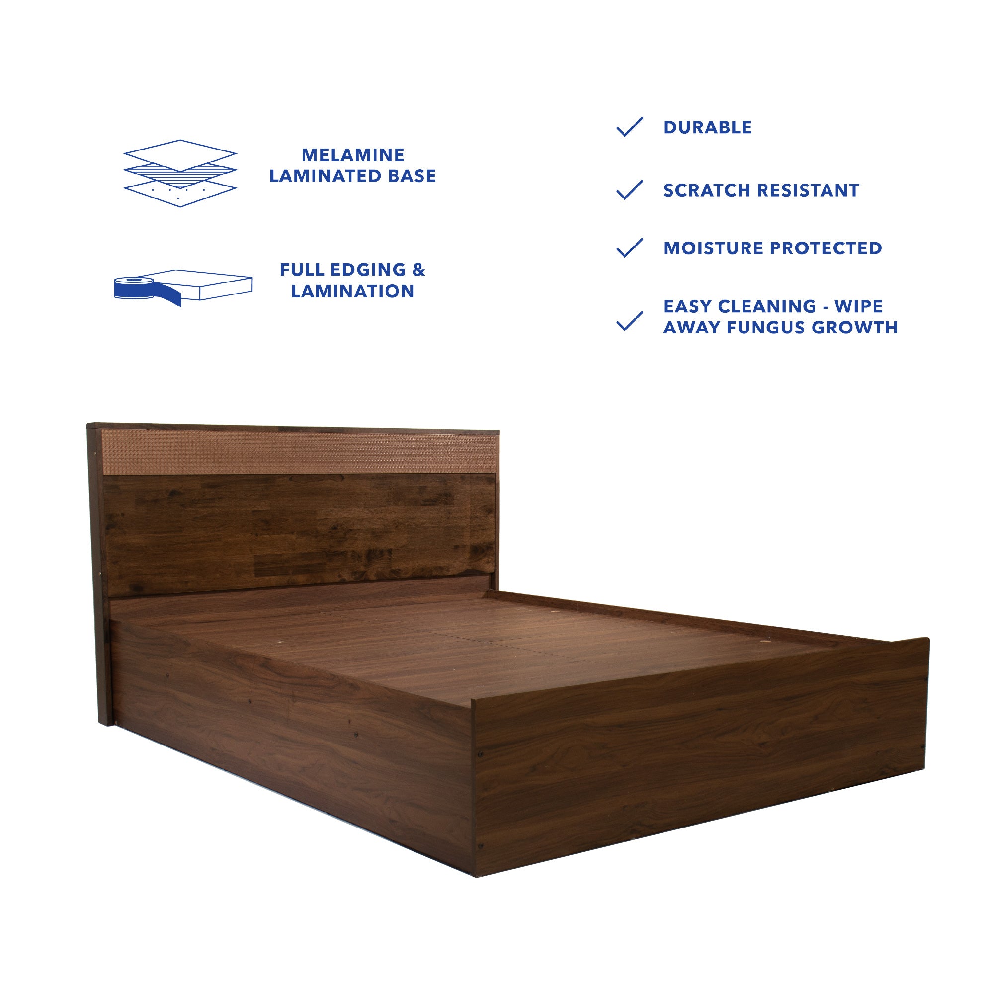 Eurotas Queen Bed – Solid Wood Rattan Headboard with Box Storage