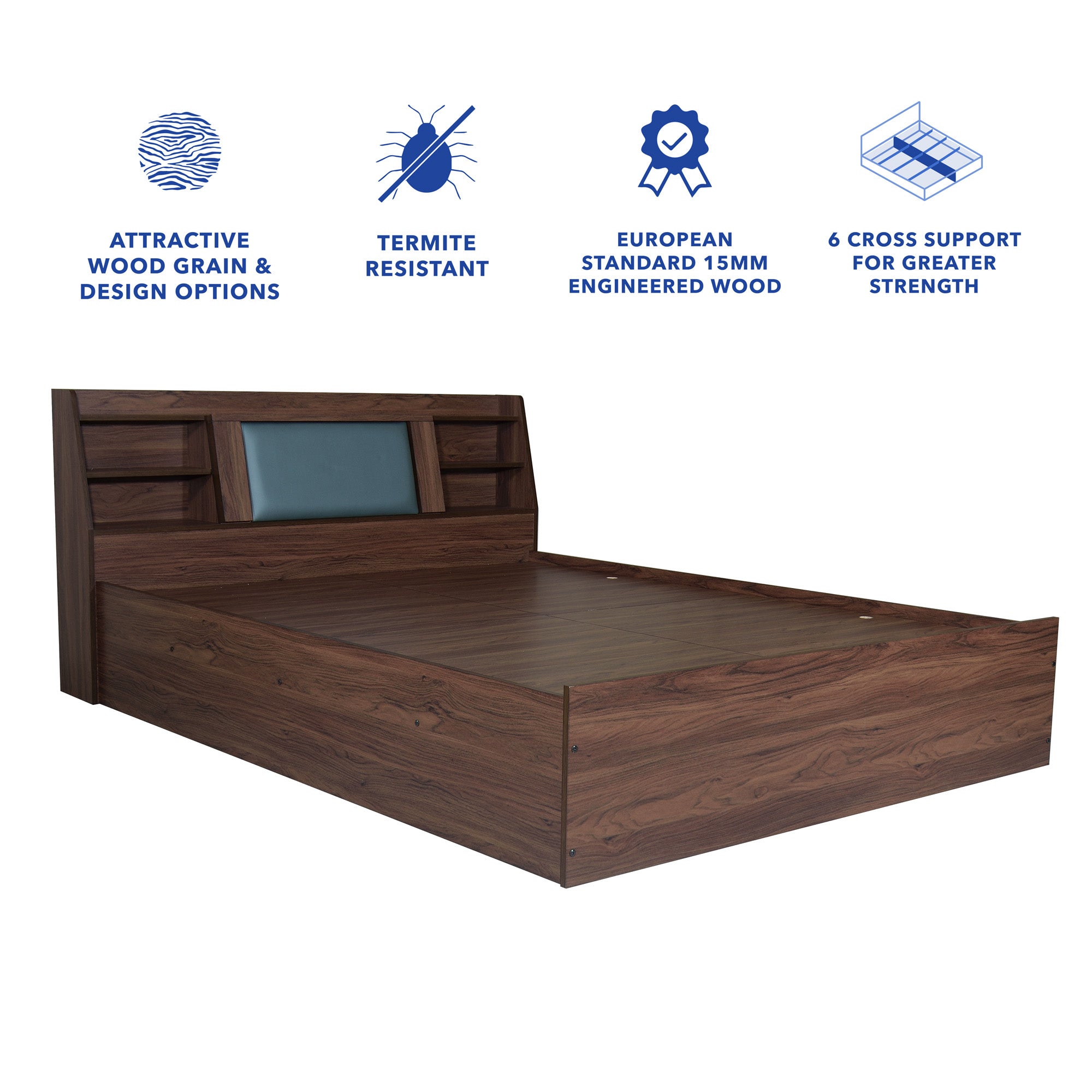 Lavish Queen Bed Walnut Base With Box Storage (Non-Woveen)