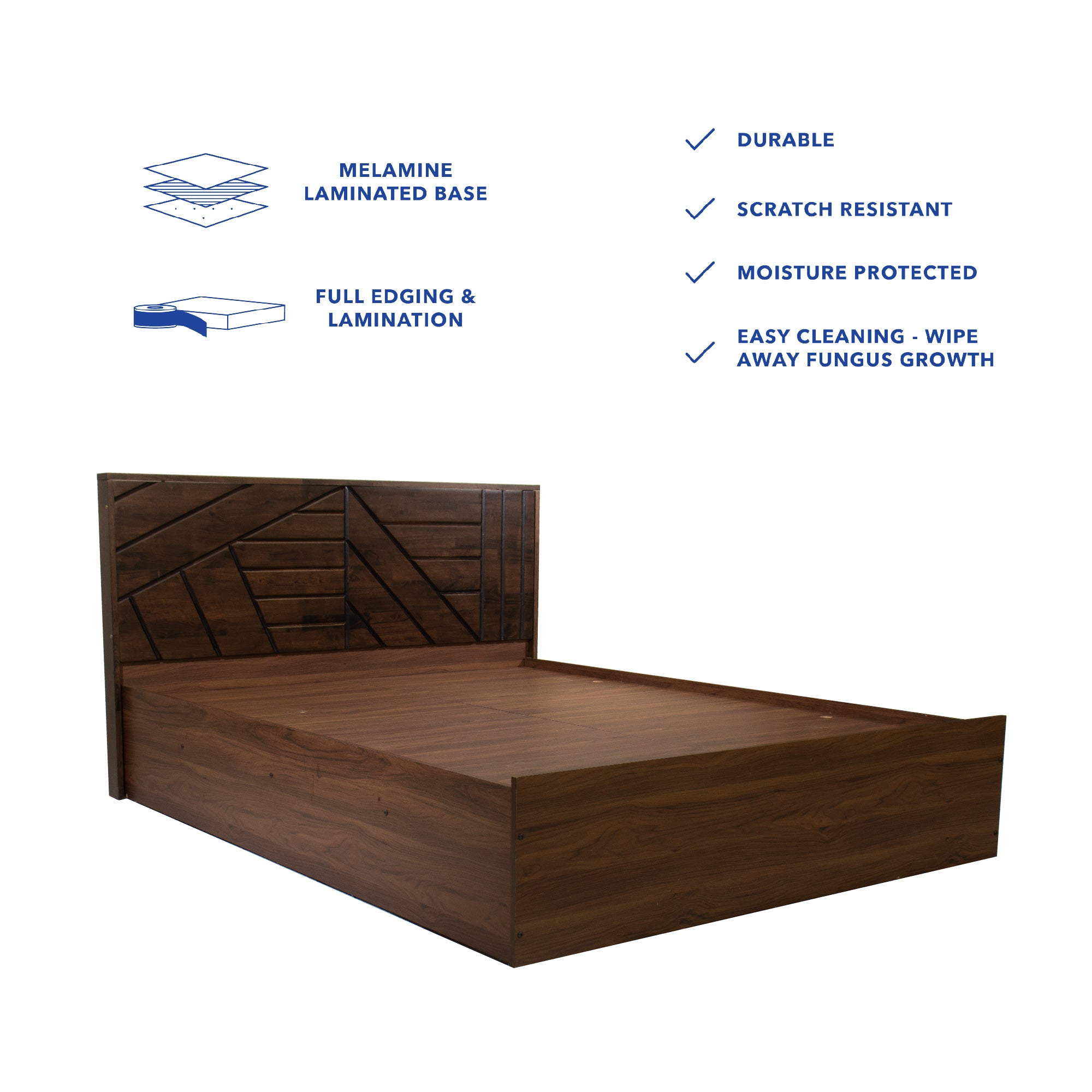 Hera Queen Bed – Solid Wood Headboard with Box Storage