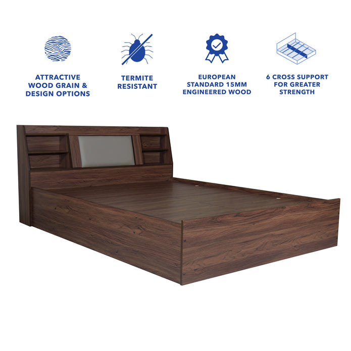 Lavish Queen Bed Walnut Base With Box Storage (Non-Woveen)