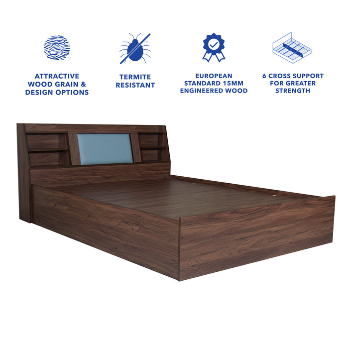 Lavish Queen Bed Walnut Base With Box Storage (Non-Woveen)