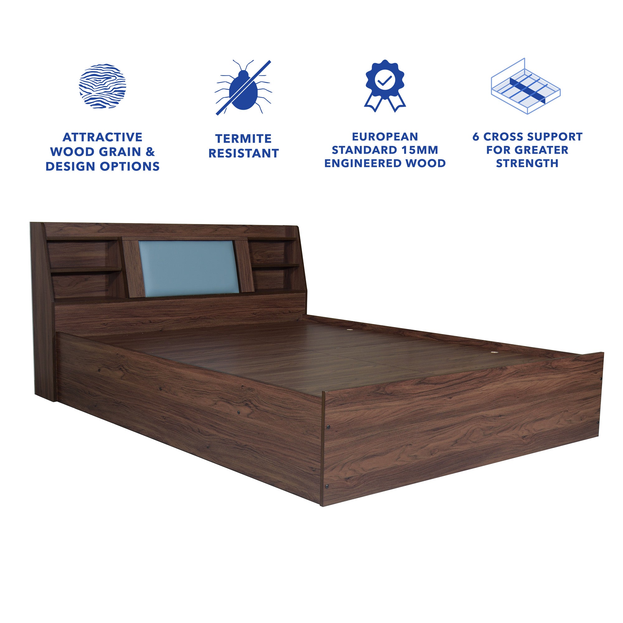 Lavish Queen Bed Walnut Base With Box Storage (Non-Woveen)
