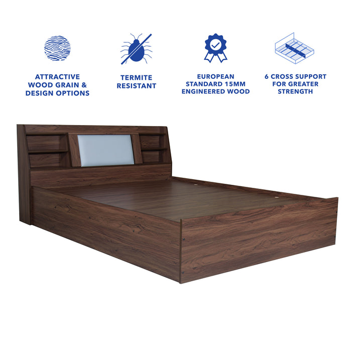 Lavish Queen Bed Walnut Base With Box Storage (Non-Woveen)