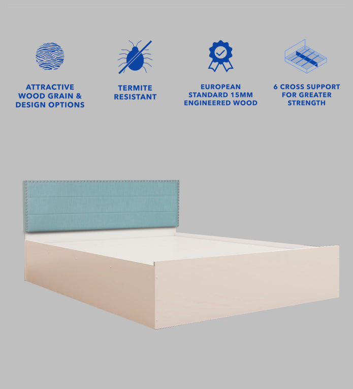 Samadhi Queen Bedroom Set – Upholstered Bed & 4-Door Wardrobe (White & Silver Oak)