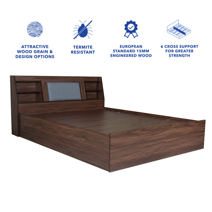 Lavish Queen Bed Walnut Base With Box Storage (Non-Woveen)