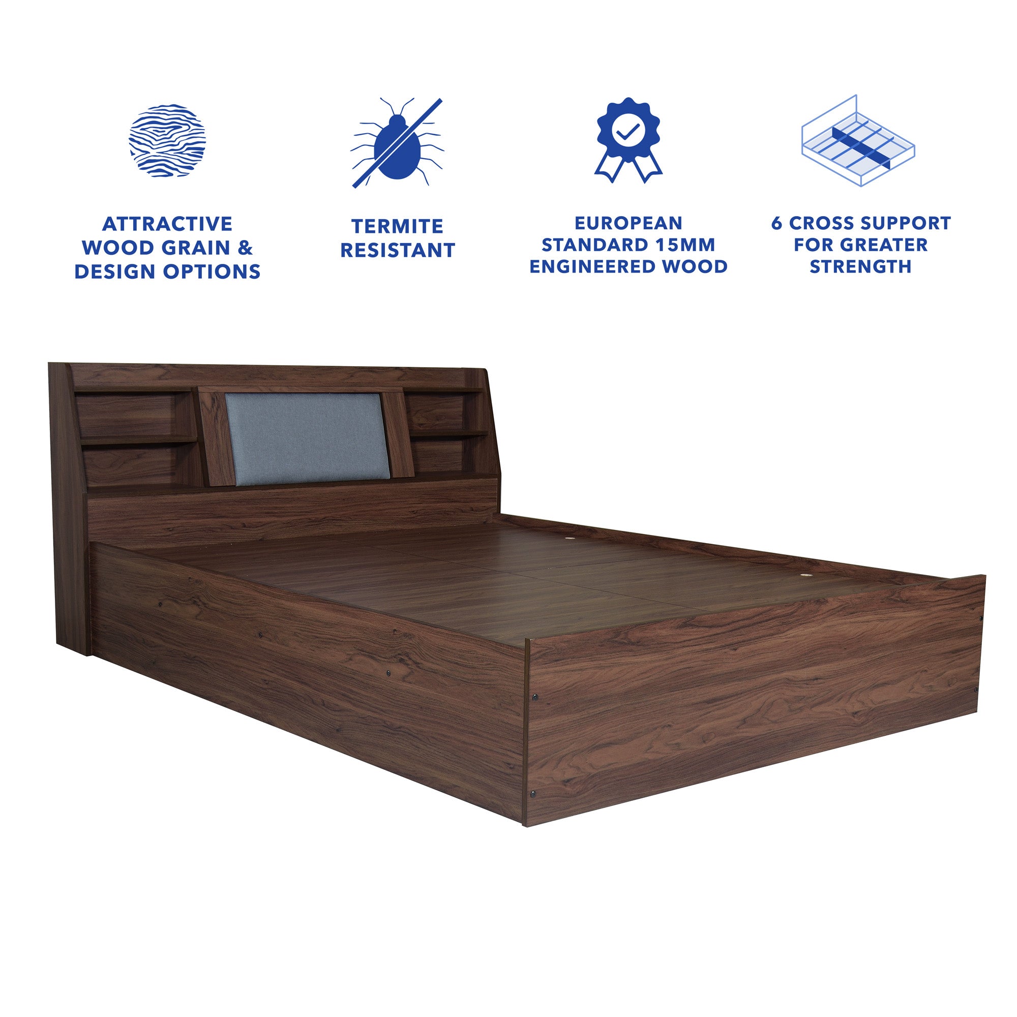 Lavish Queen Bed Walnut Base With Box Storage (Non-Woveen)