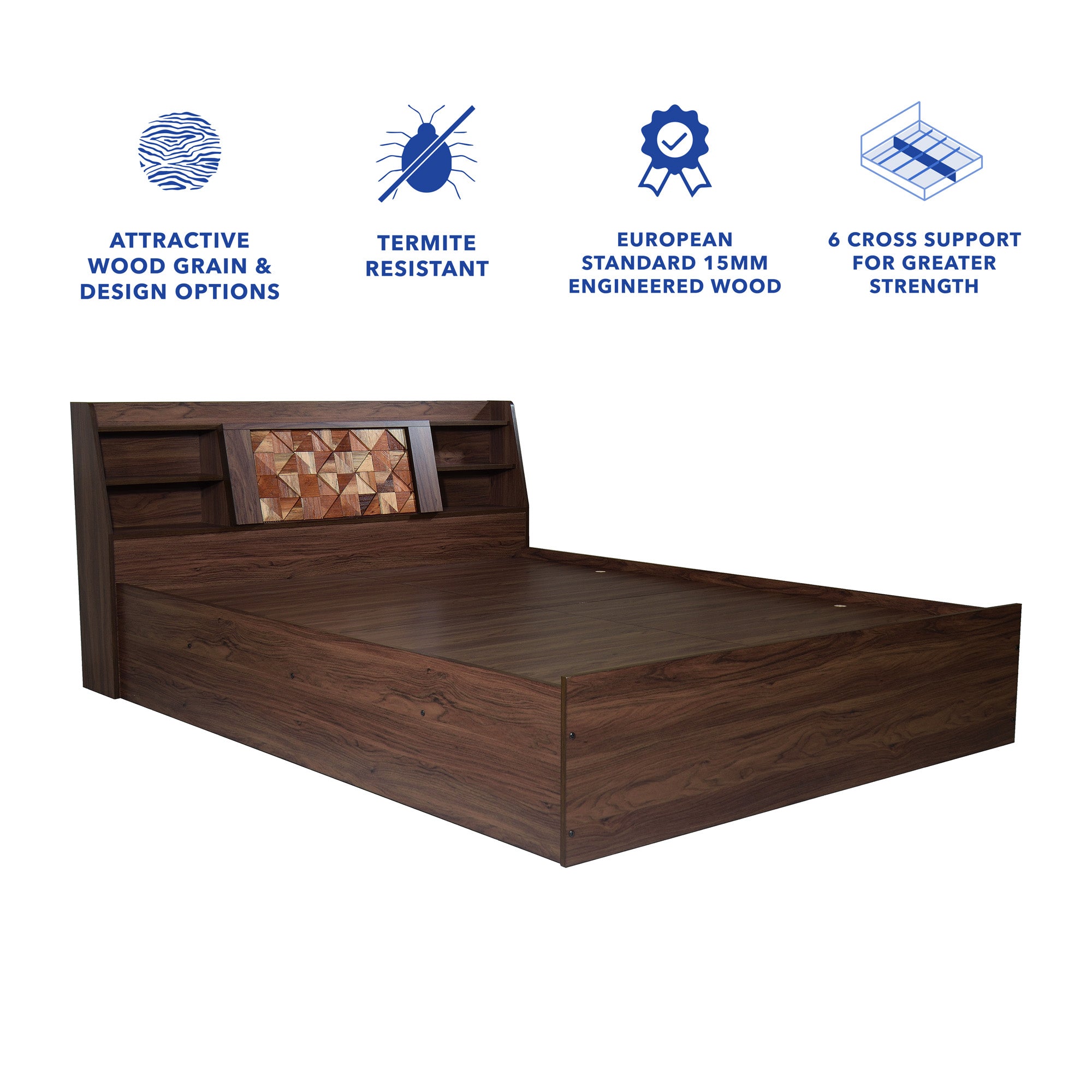 Timber Queen Bed – Walnut Finish with Box Storage