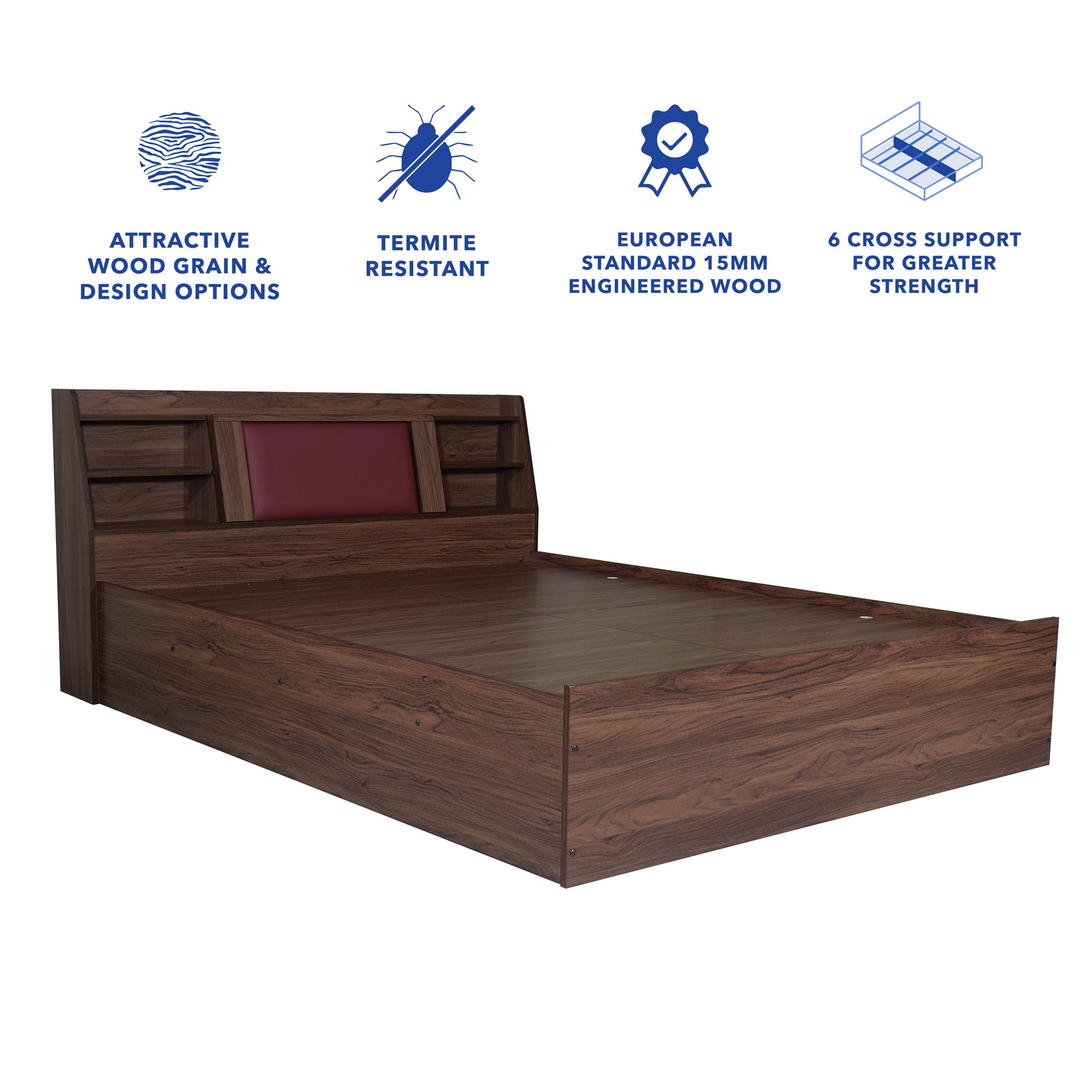 Lavish Queen Bed Walnut Base With Box Storage (Non-Woveen)