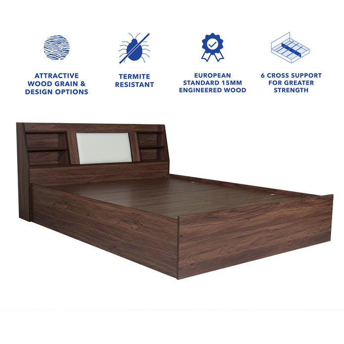 Lavish Queen Bed Walnut Base With Box Storage (Non-Woveen)