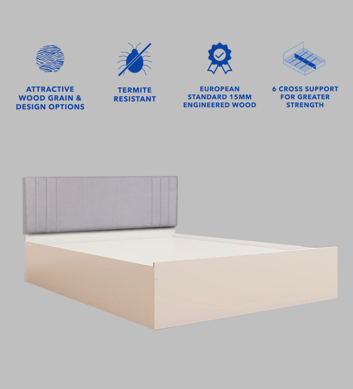 Ananda Queen Bedroom Set – Upholstered Bed & 4-Door Wardrobe (White & Silver Oak)