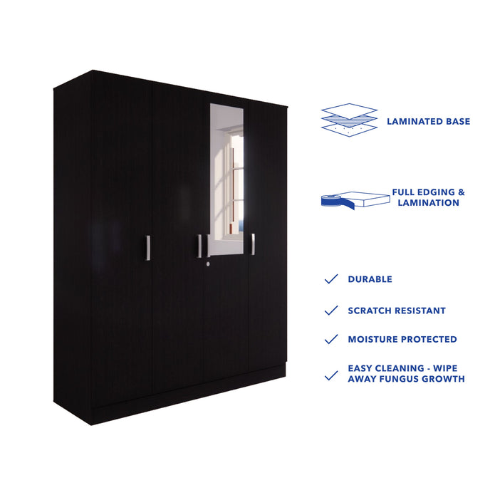 Julian 4-Door Engineered Wood Wardrobe with Mirror