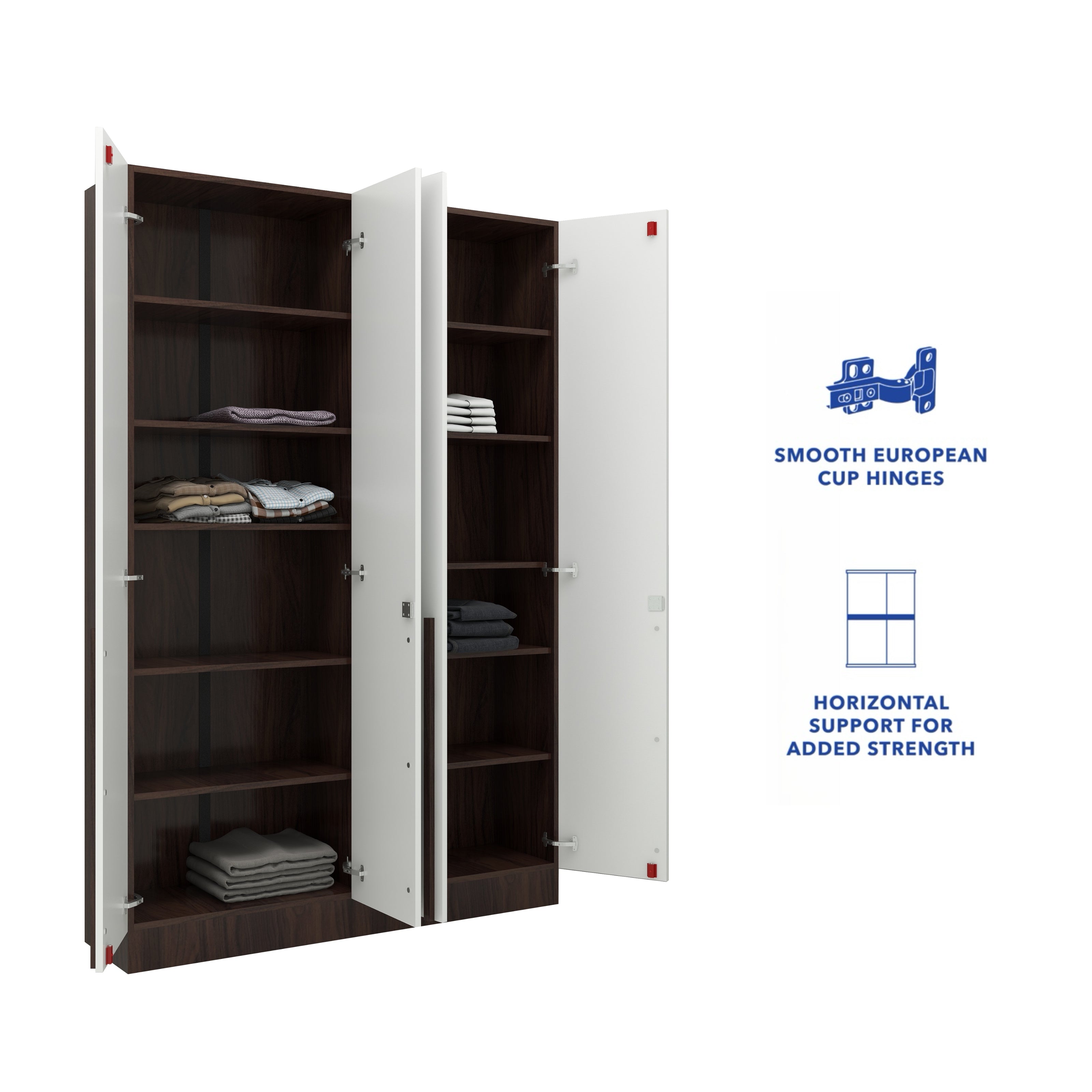 Kenzou 4-Door Engineered Wood Wardrobe – Large Almirah with Hanging Rod & Shelves