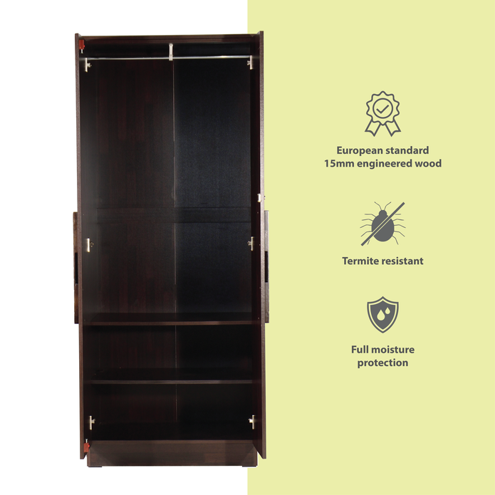 Poena 2-Door Engineered Wood Wardrobe – Compact Almirah for Bedroom