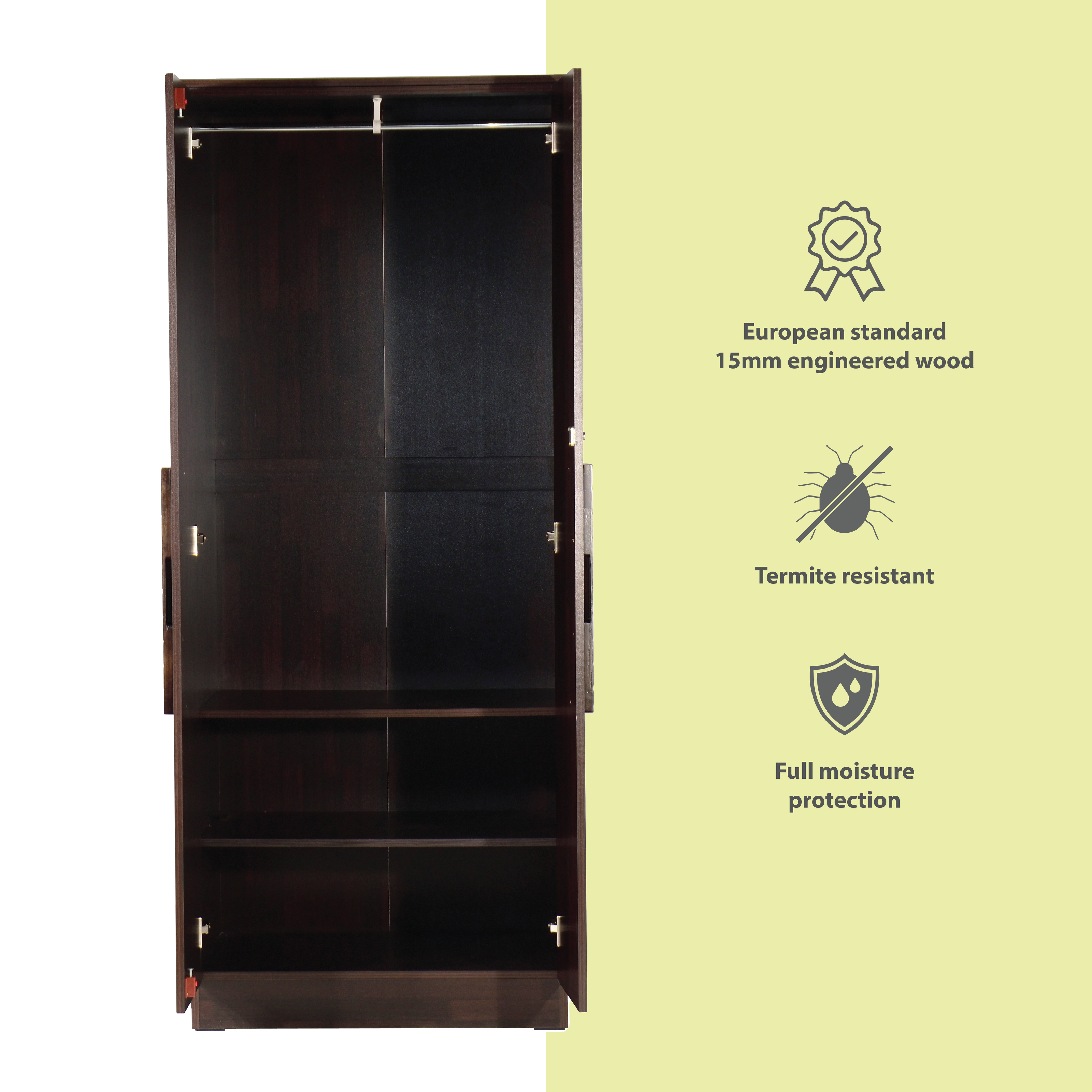 Poena 2-Door Engineered Wood Wardrobe – Compact Almirah for Bedroom