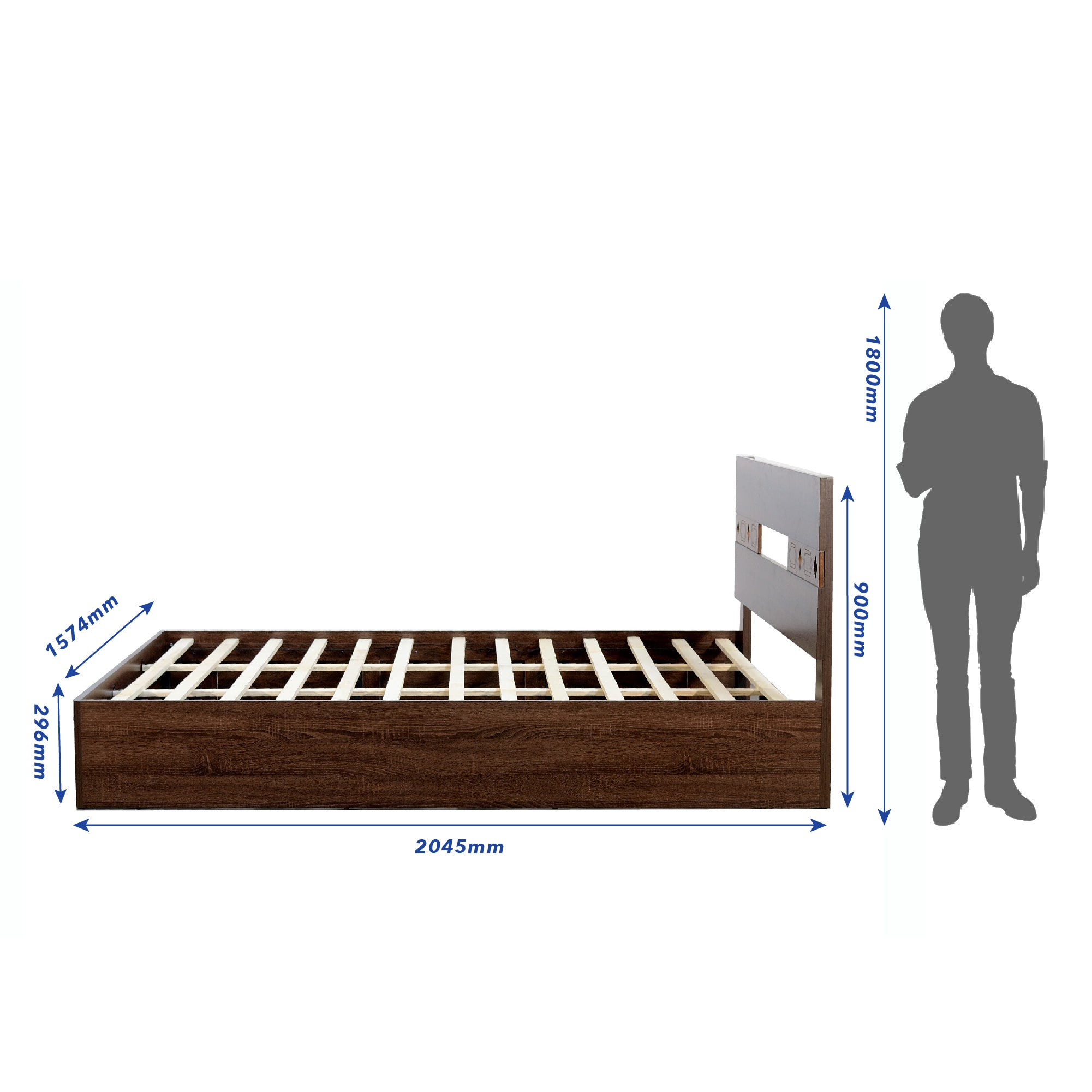 Yuudai Queen Bed in Walnut Colour