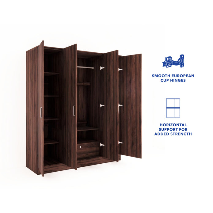 Julian 4-Door Engineered Wood Wardrobe with Mirror