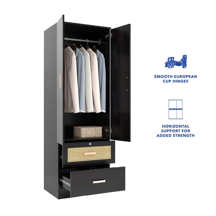 Ren Wooden 2-Door Wardrobe with Rattan Shutters – DF2H