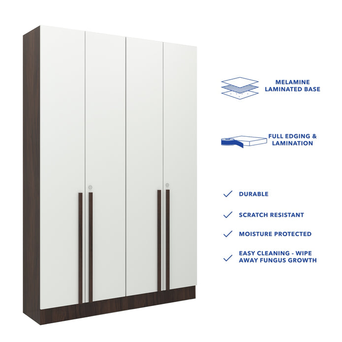 Kenzou 4-Door Engineered Wood Wardrobe – Large Almirah with Hanging Rod & Shelves