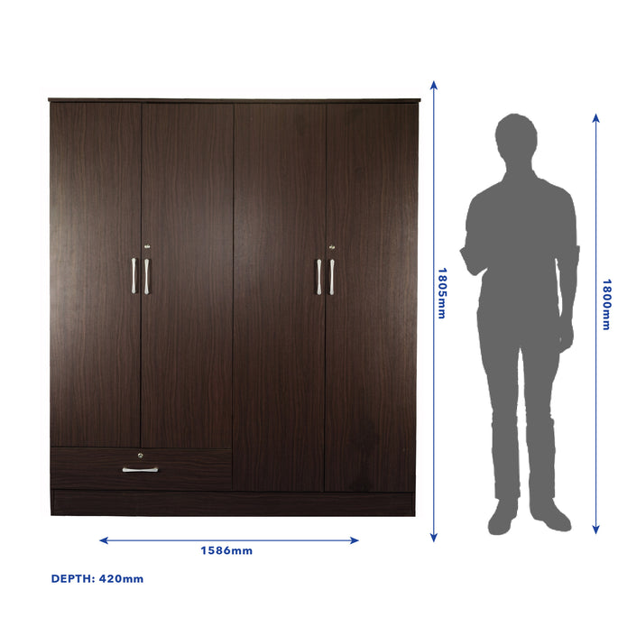 Housen 4-Door Wardrobe with Shelves (Engineered Wood)