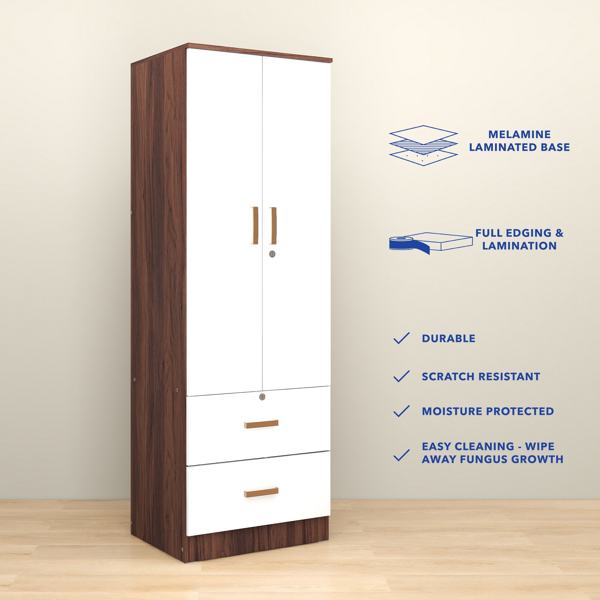 خزانة ملابس خشبية ببابين من رين – غرفة نوم مدمجة الميرة