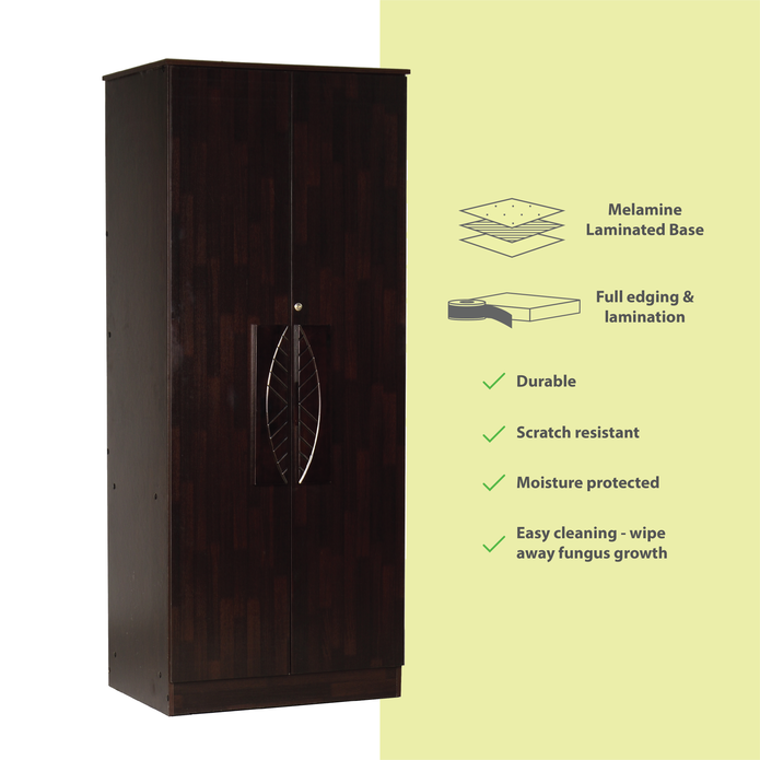 Litae 2-Door Engineered Wood Wardrobe – Compact Almirah for Bedroom