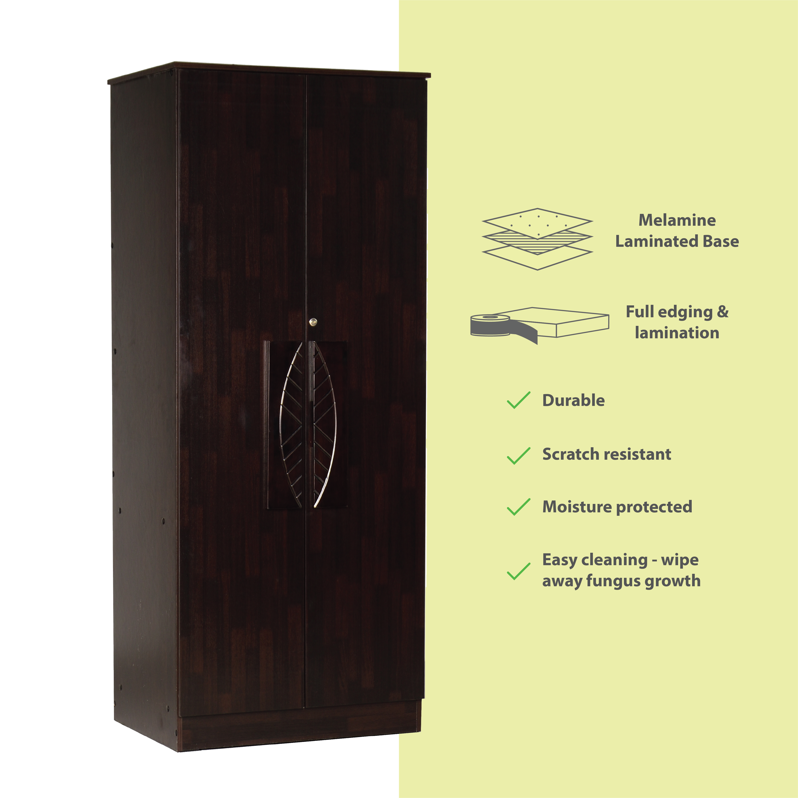 Litae 2-Door Engineered Wood Wardrobe – Compact Almirah for Bedroom