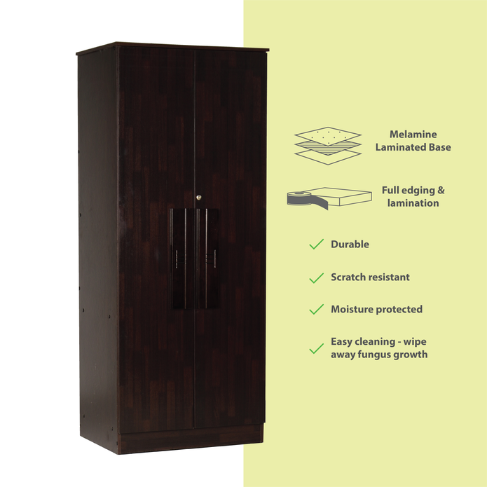 خزانة ملابس نيسوي الخشبية الهندسية ذات البابين - خزانة ملابس مدمجة مع قضيب تعليق ورفوف