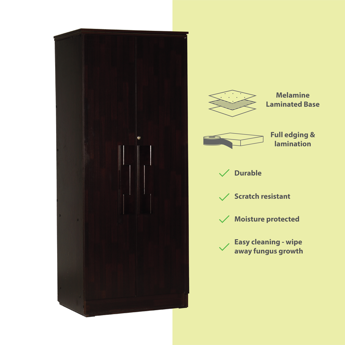 Poena 2-Door Engineered Wood Wardrobe – Compact Almirah for Bedroom