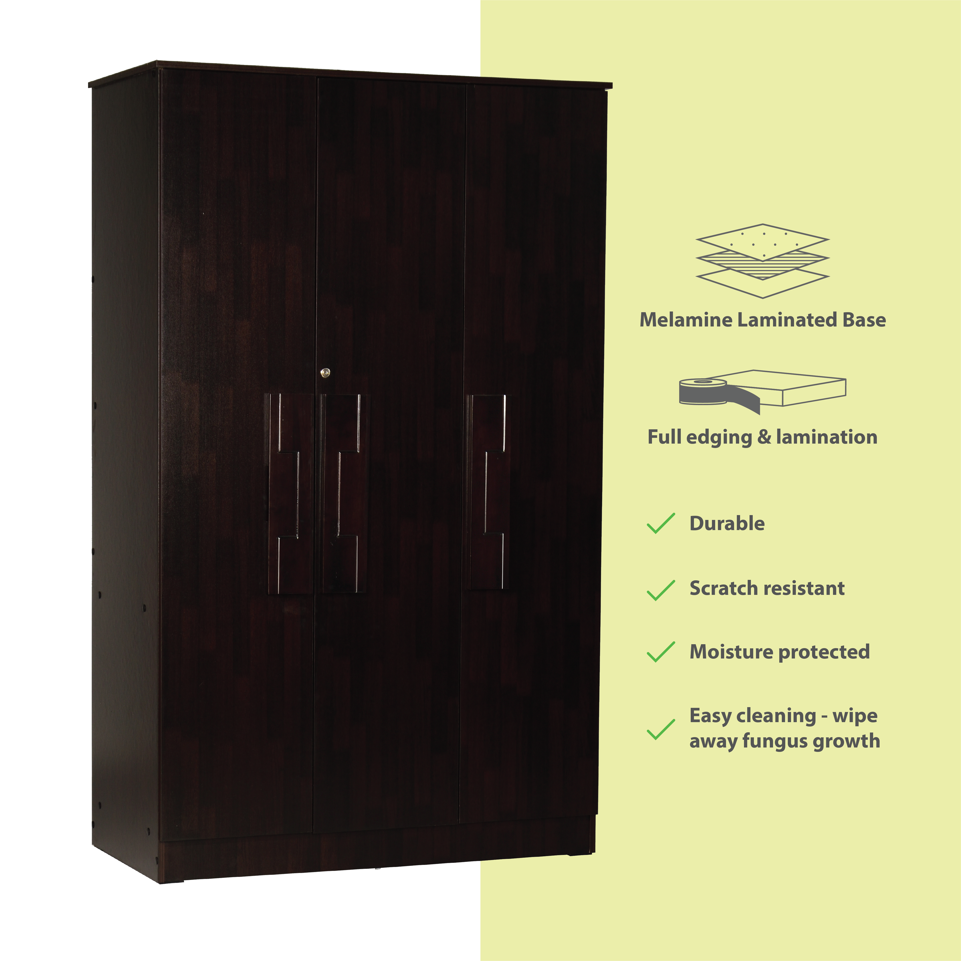 خزانة ملابس خشبية هندسية بثلاثة أبواب من بوينا - غرفة نوم عصرية مع رفوف