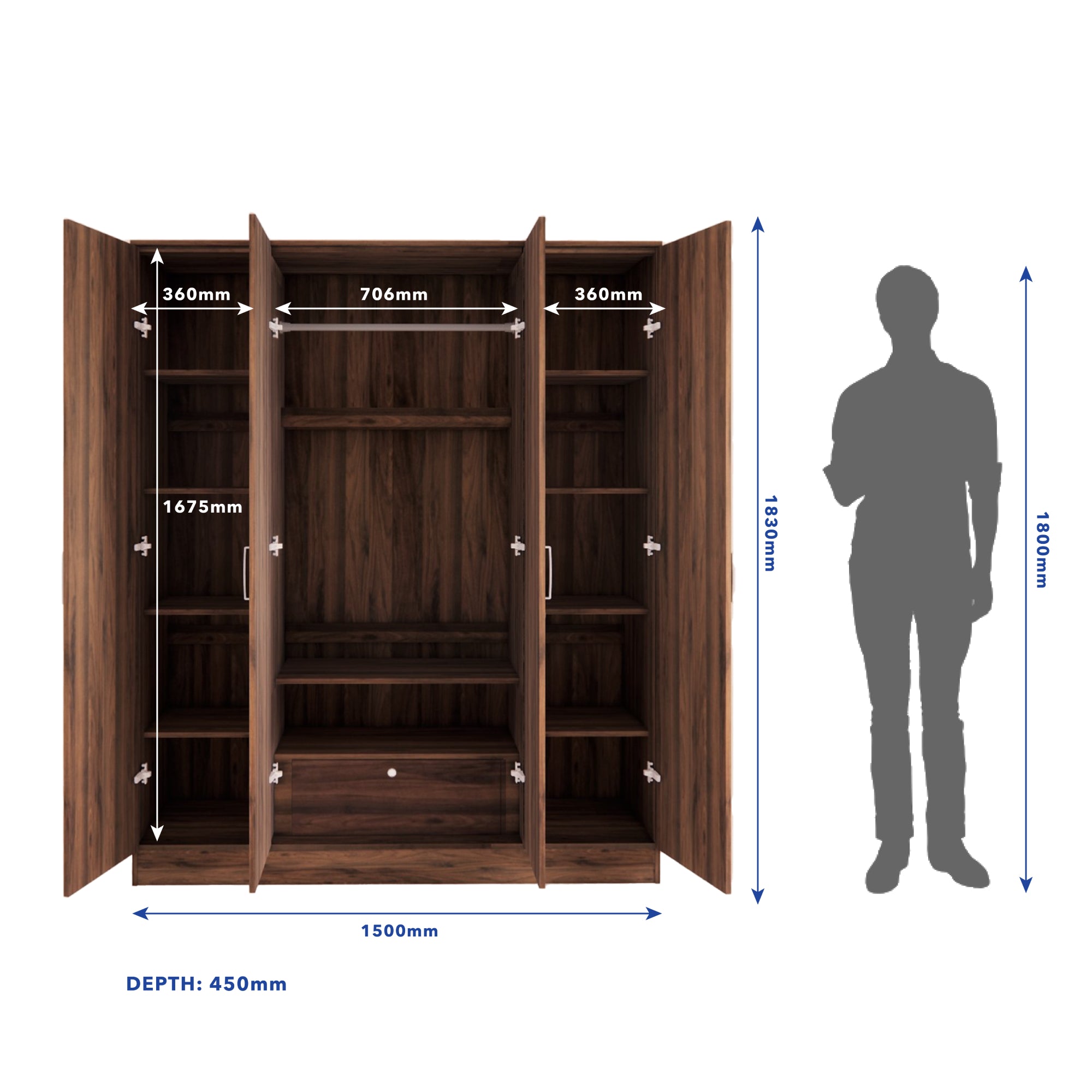 Julian 4-Door Engineered Wood Wardrobe with Mirror
