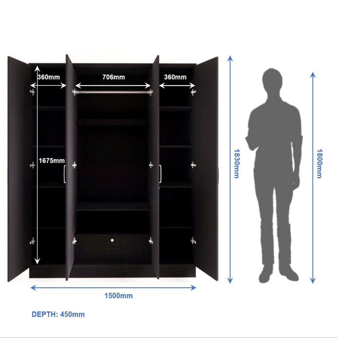 Julian 4-Door Engineered Wood Wardrobe with Mirror
