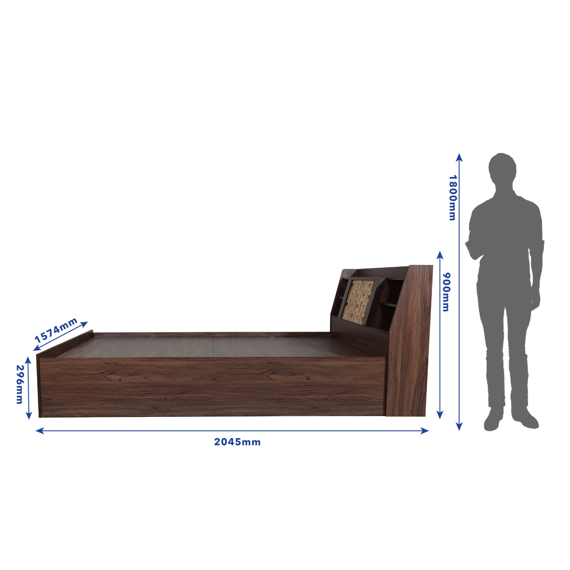 Timber Queen Bed – Walnut Finish with Box Storage
