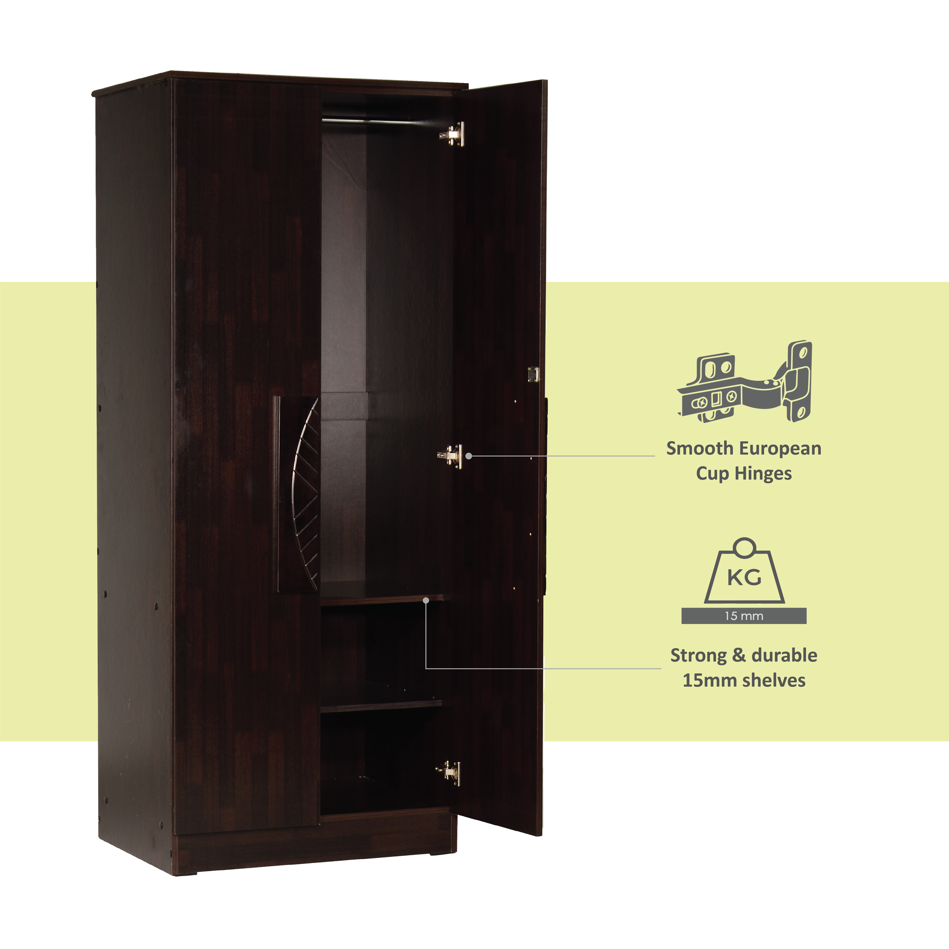 Litae 2-Door Engineered Wood Wardrobe – Compact Almirah for Bedroom