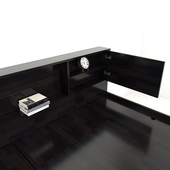 Kumiko Bed with Non-Woven Box Storage – Engineered Wood, Walnut Finish