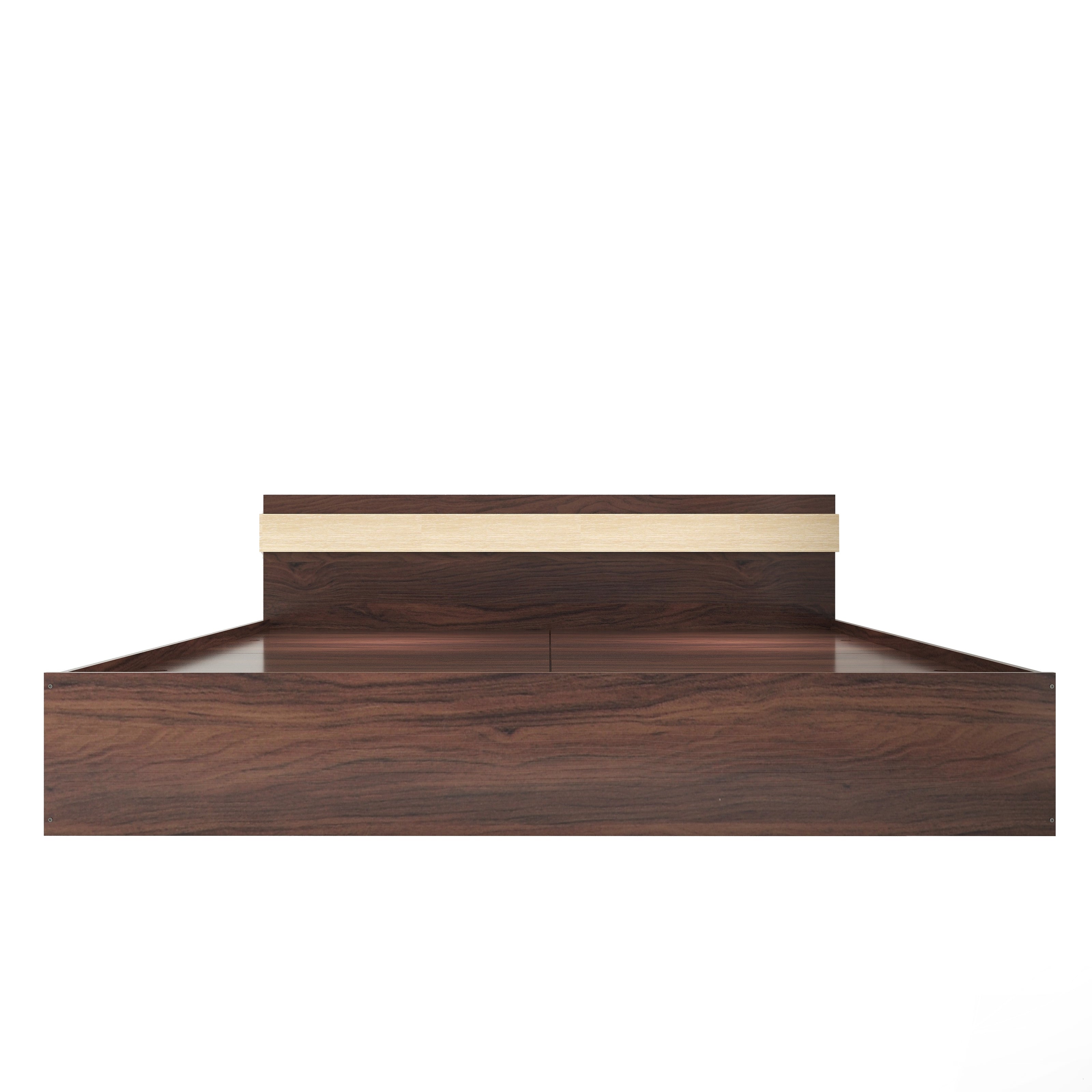 سرير جوبن مع صندوق تخزين غير منسوج - خشب هندسي، لمسة نهائية من خشب الجوز