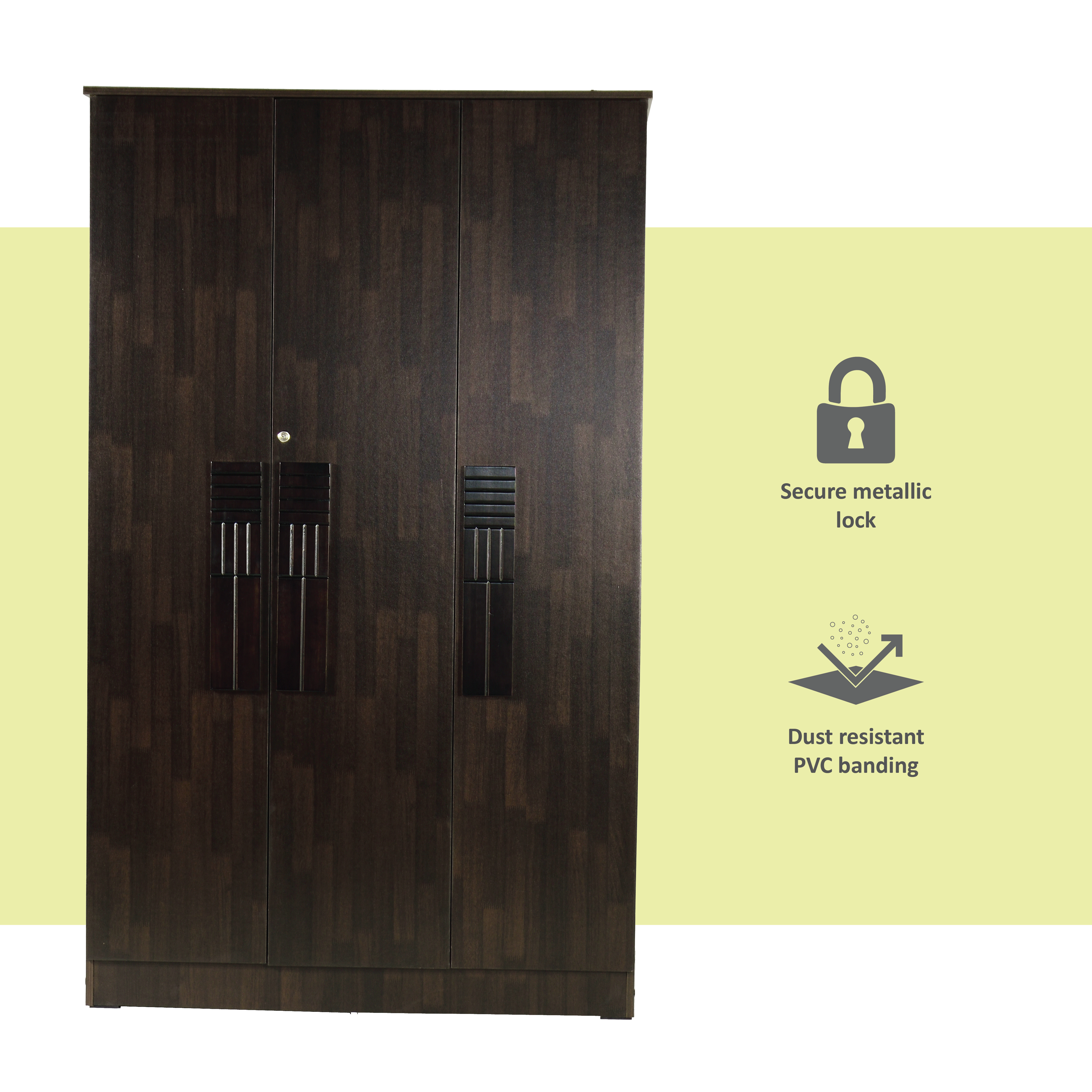 Laso 3-Door Engineered Wood Wardrobe – Modern Almirah with Shelves & Hanging Space