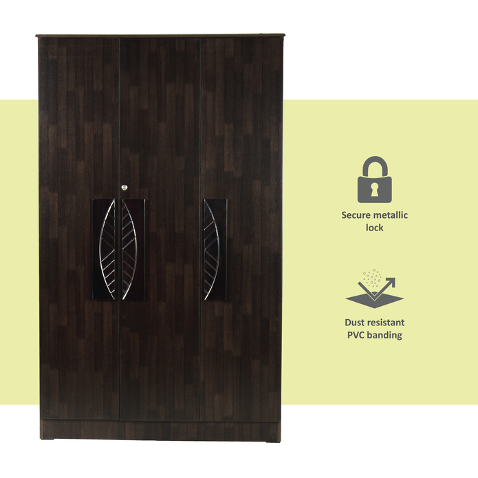 Litae 3-Door Engineered Wood Wardrobe – Modern Almirah with Shelves & Hanger