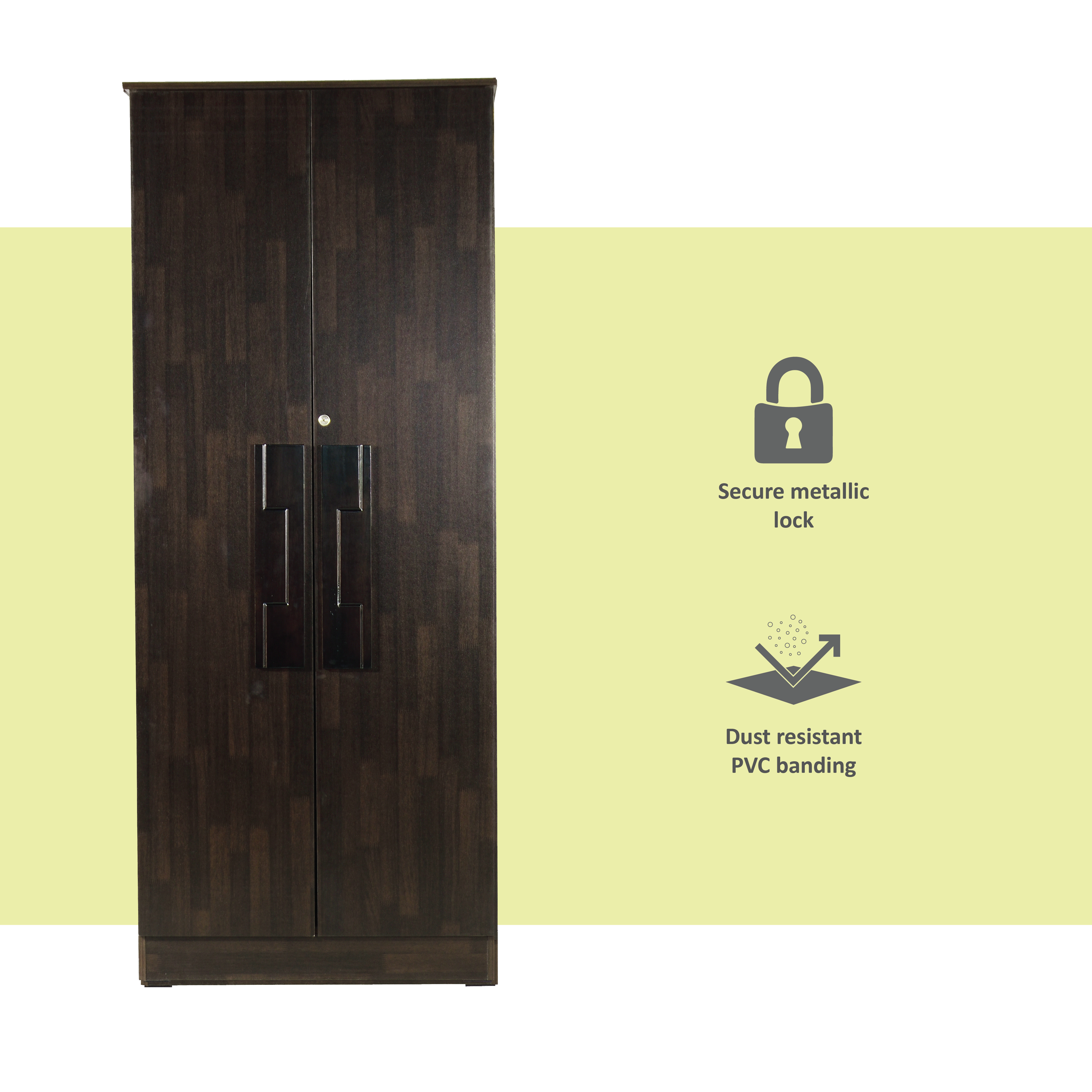 Poena 2-Door Engineered Wood Wardrobe – Compact Almirah for Bedroom