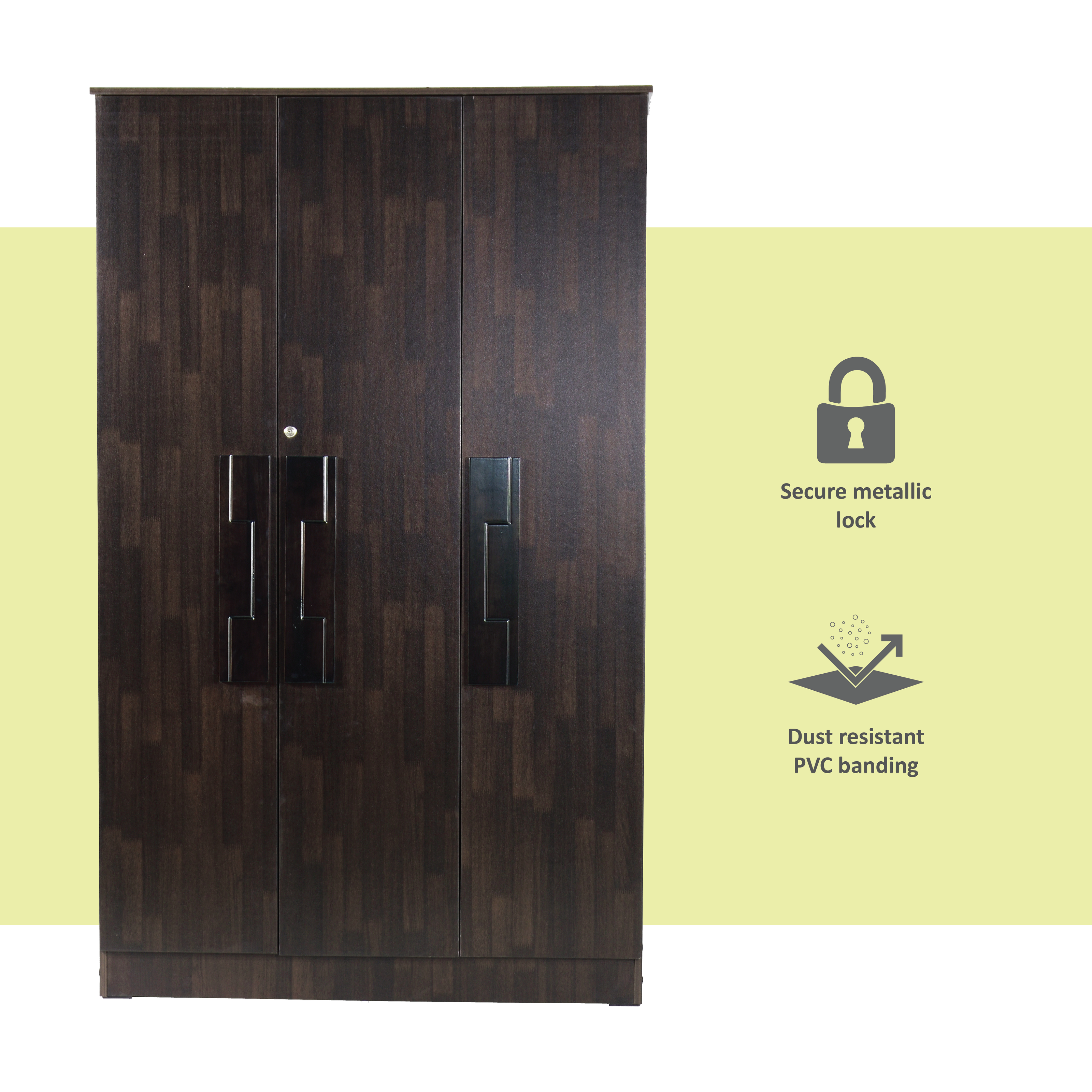 Pandia 3-Door Engineered Wood Wardrobe – Spacious Almirah with Shelves & Hanger Space