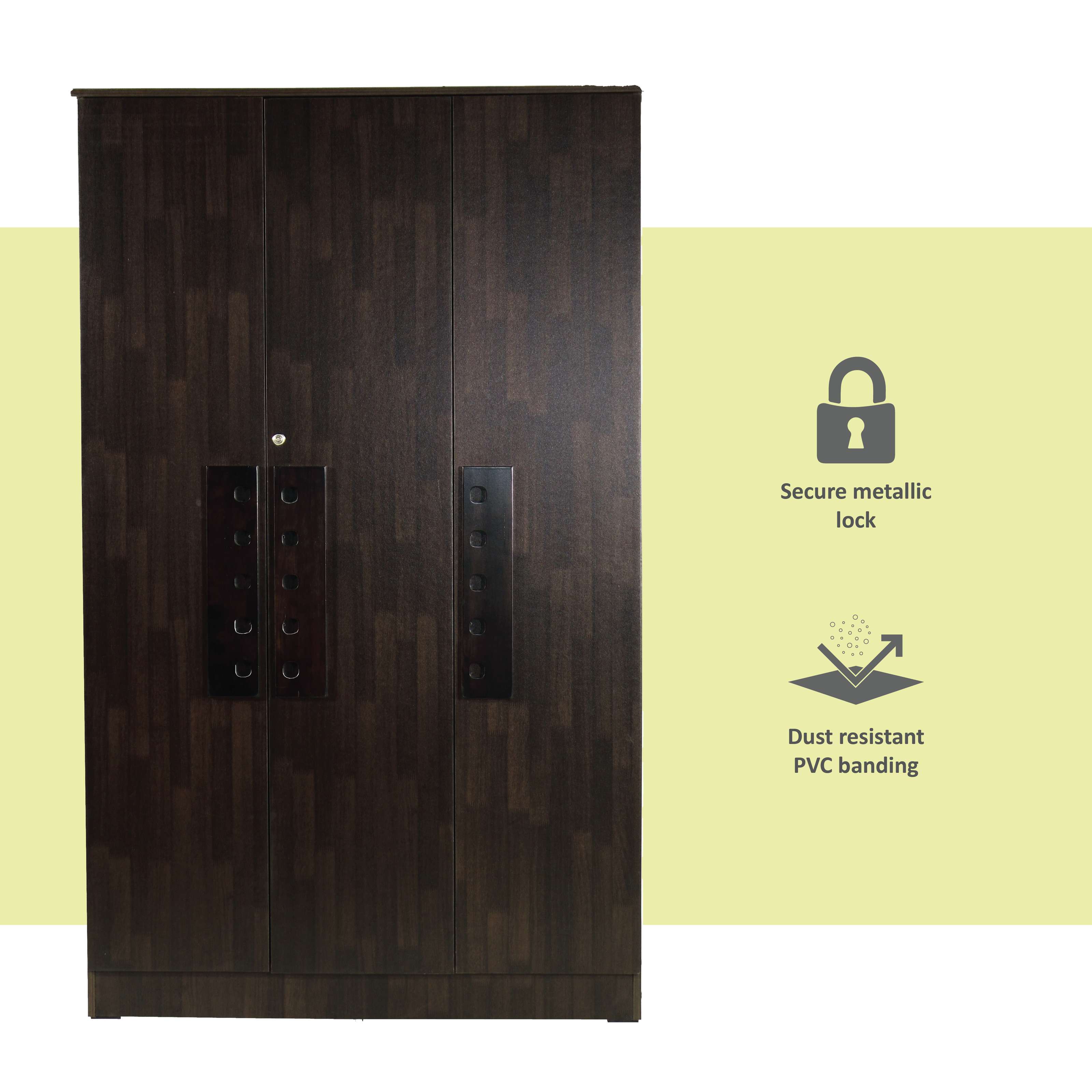 Prophasis 3-Door Engineered Wood Wardrobe – Modern Bedroom Almirah with Shelves & Hanging Space