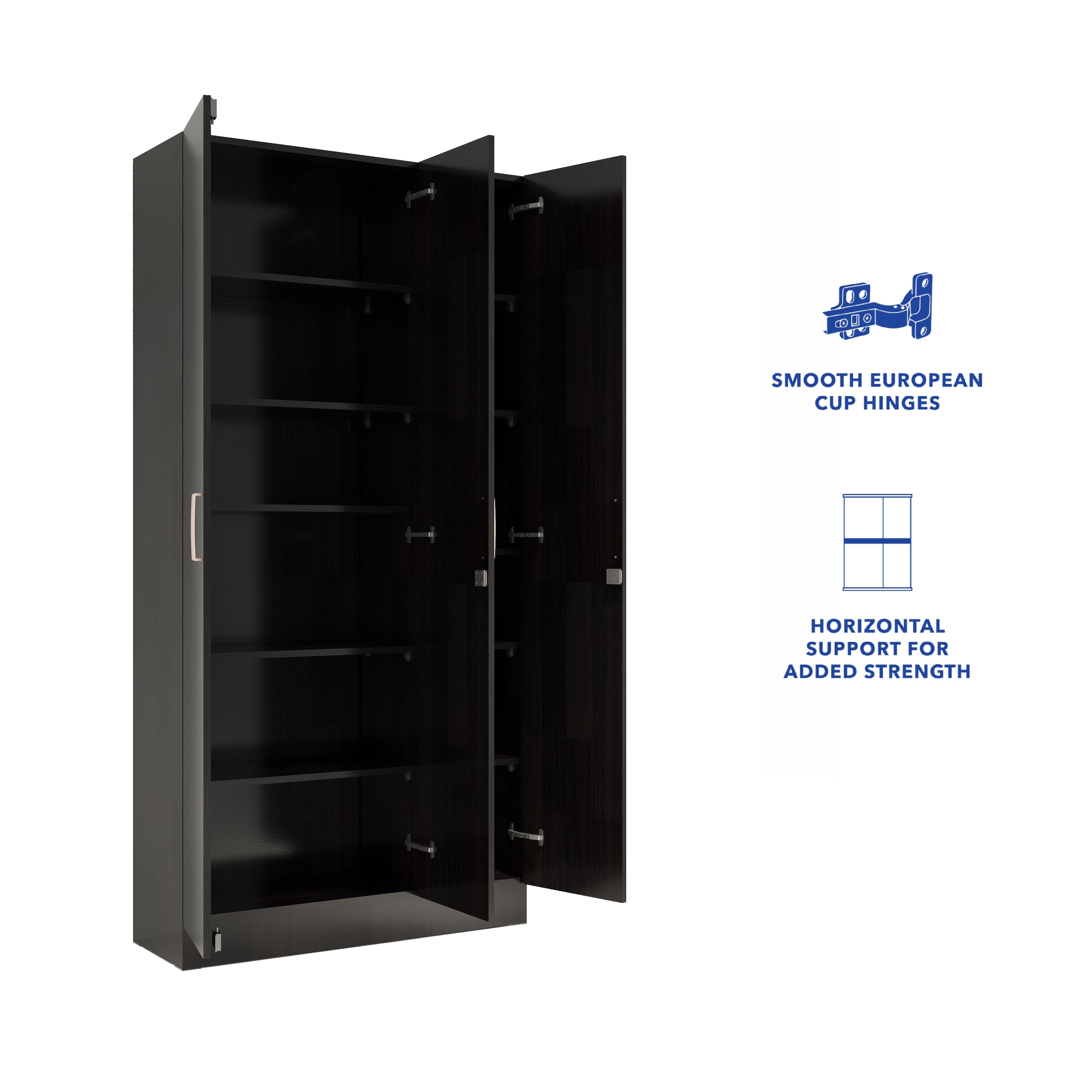 خزانة ملابس كينزو الخشبية الهندسية بثلاثة أبواب - غرفة نوم عصرية مع أرفف