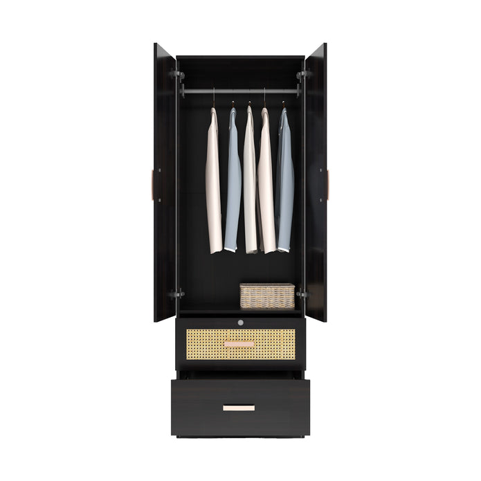Ren Wooden 2-Door Wardrobe with Rattan Shutters – DF2H