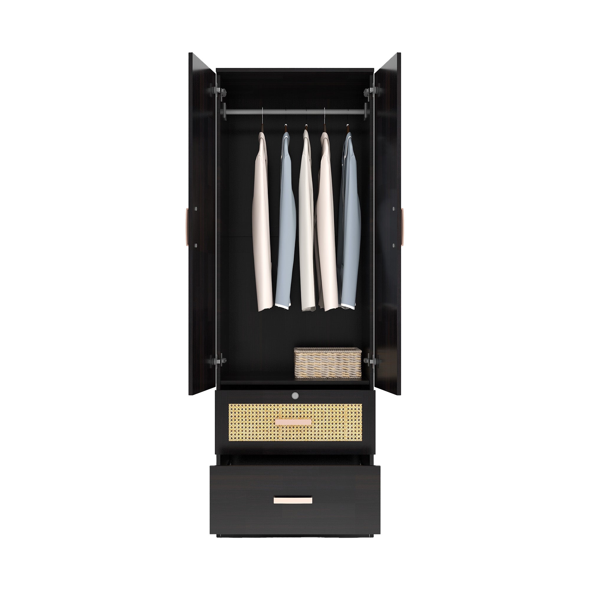 Ren Wooden 2-Door Wardrobe with Rattan Shutters – DF2H